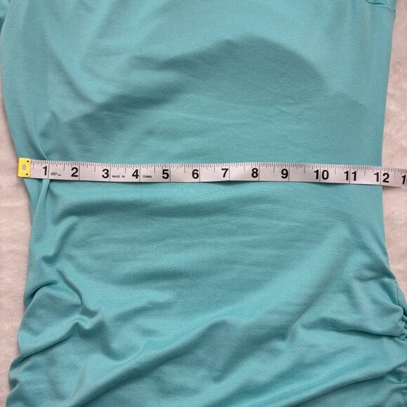 Turquoise Cutout Back Ruched Bodycon Dress Short Sleeve Stretch SizeM Popular 21 - Picture 8 of 11